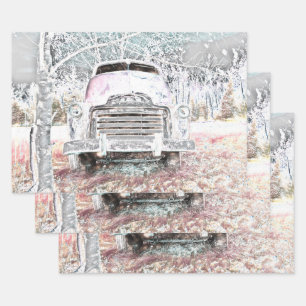 Feuille De Papier Cadeau  Russe Camion Vintage blanc gris rétro détendu
