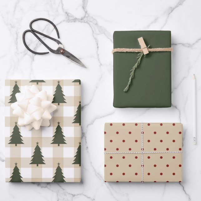 Feuille De Papier Cadeau Russe Green Red Noël Tree Holiday (Recto)