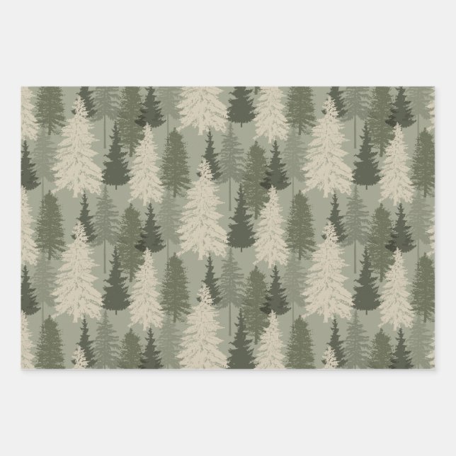 Feuille De Papier Cadeau Russe Moderne Green Sage Pine Forest (Devant)