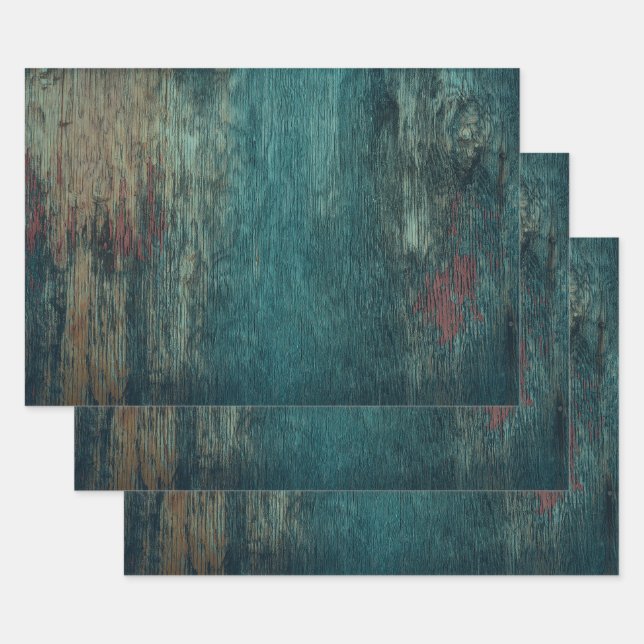 Feuille De Papier Cadeau Russe Pays Grain de bois Turquoise (Lot)
