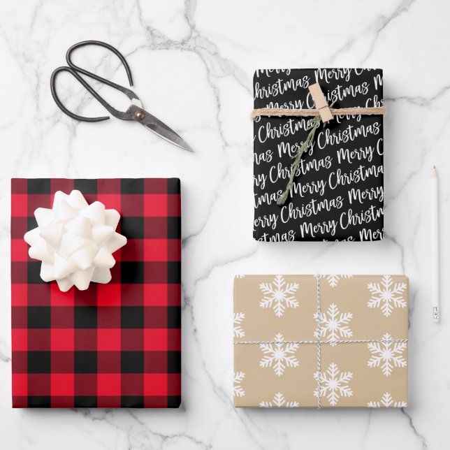 Feuille De Papier Cadeau Russe Red Buffalo Plaid Joyeux Noël (Recto)