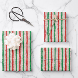 Feuille De Papier Cadeau Russe Rouge Vert Tan Tan Stripes Burlap