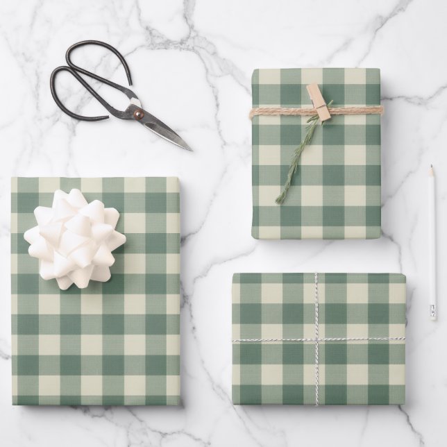 Feuille De Papier Cadeau Russe Vert En vichy moderne Noël (Recto)