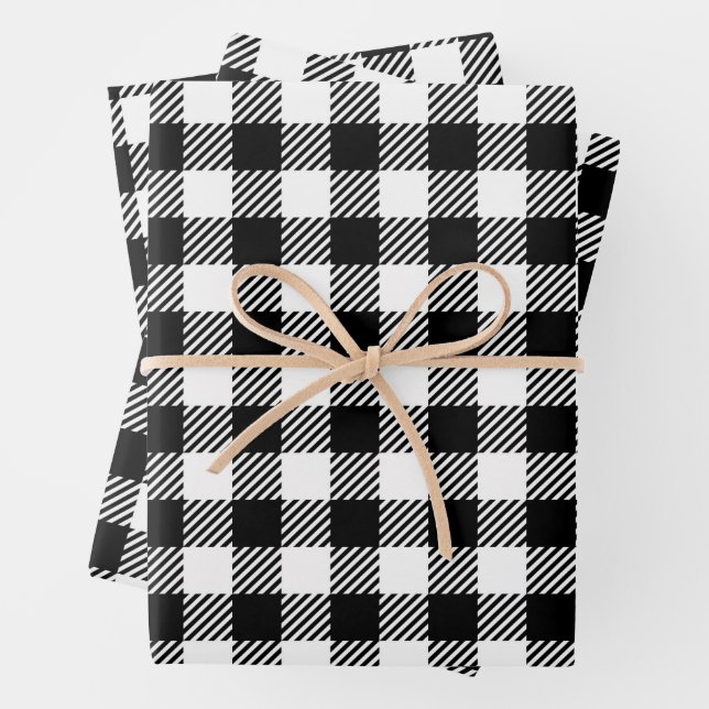 Feuille De Papier Cadeau Rustic Farmhouse Black & White Checkered (En situation)