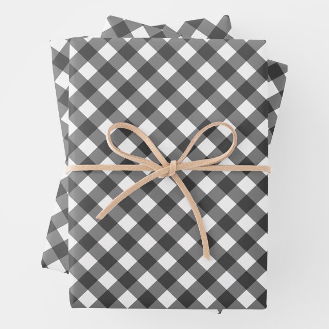 Feuille De Papier Cadeau Rustic Farmhouse Monochrome Buffalo Check Geometri (En situation)
