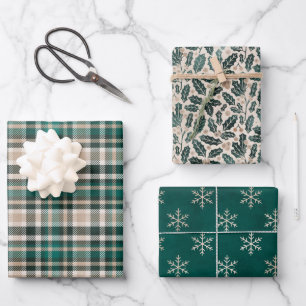 Feuille De Papier Cadeau Rustic Green et Tan Motifs de Noël
