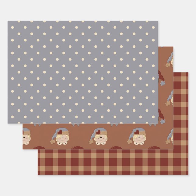 Feuille De Papier Cadeau Rustic Primitive Country Homespun and Hearts (Lot)