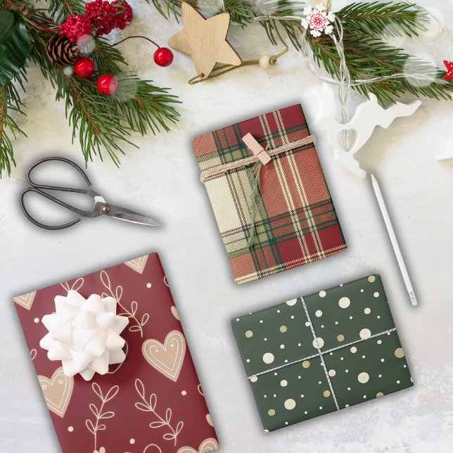 Feuille De Papier Cadeau Rustic Red Green Holiday Christmas  (Créateur téléchargé)