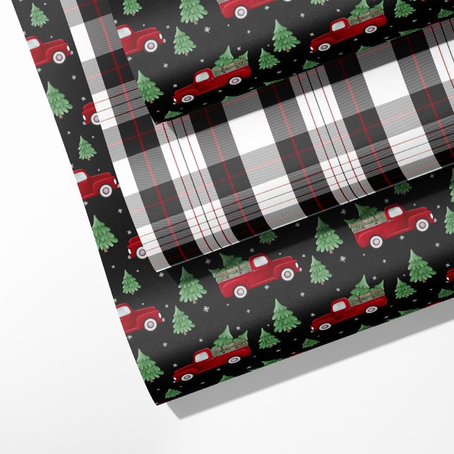 Feuille De Papier Cadeau Rustic Red Truck & Plaid Christmas (Créateur téléchargé)