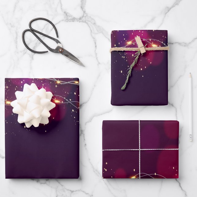 Feuille De Papier Cadeau Rustique dégradé violet or Neon Lighting cadeau (Recto)