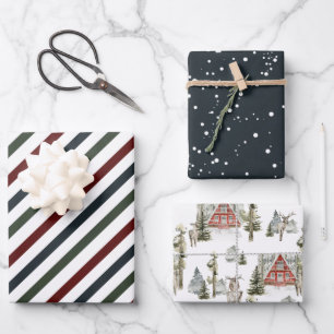 Feuille De Papier Cadeau Rustique Elégant hiver neigeux   Noël