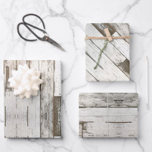 Feuille De Papier Cadeau rustique ferme de campagne grise blanc bois