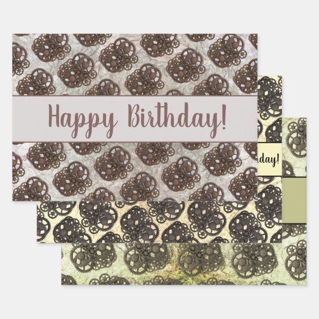 Feuille De Papier Cadeau Rustique Gears Sprocket Steampunk Sur Modèle De Pi (Lot)