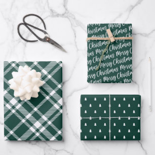 Feuille De Papier Cadeau Rustique Green Tartan Plaid Joyeux Motif de Noël