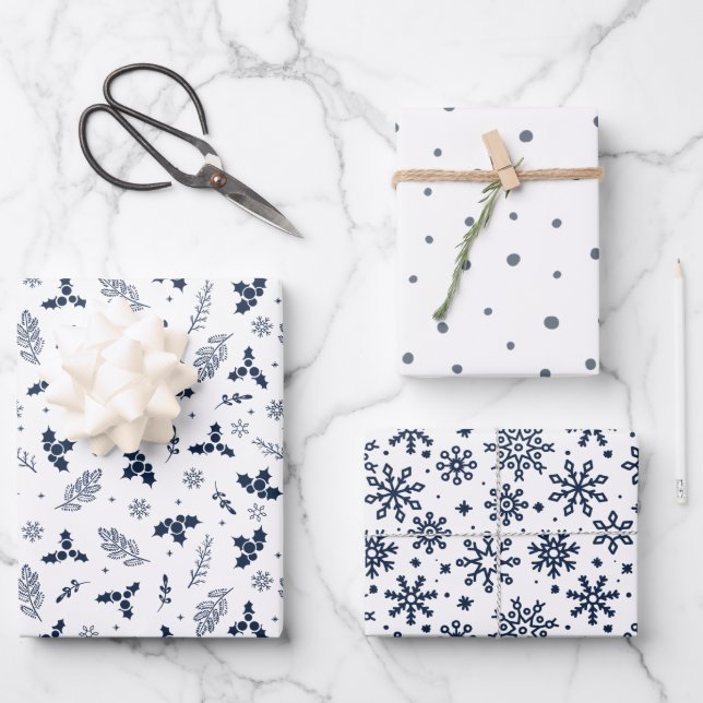 Feuille De Papier Cadeau Rustique Holly Berries Neige et Snowflakes (Recto)