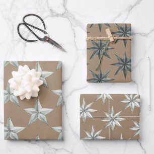 Feuille De Papier Cadeau Rustique Kraft Metal Scandinave Star de vacances