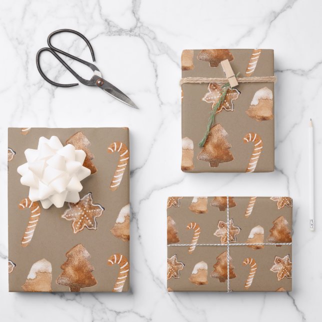 Feuille De Papier Cadeau Rustique Kraft pain d'épices Arbre étoile Sucre de (Recto)