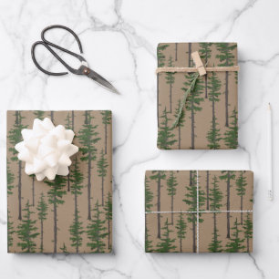 Feuille De Papier Cadeau Rustique Kraft Pine Est Vert Forêt de bois