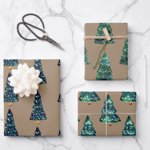Feuille De Papier Cadeau Rustique Kraft Vert Éclairer les arbres de Noël