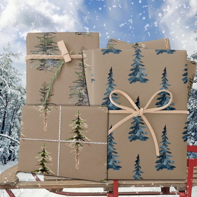 Feuille De Papier Cadeau Rustique Kraft Winter Woodland Spruce Cèdre Pin (Rustic Kraft Winter Woodland Spruce Cedar Pine Christmas Holiday Gift Wrapping Paper Sheets Trio
)