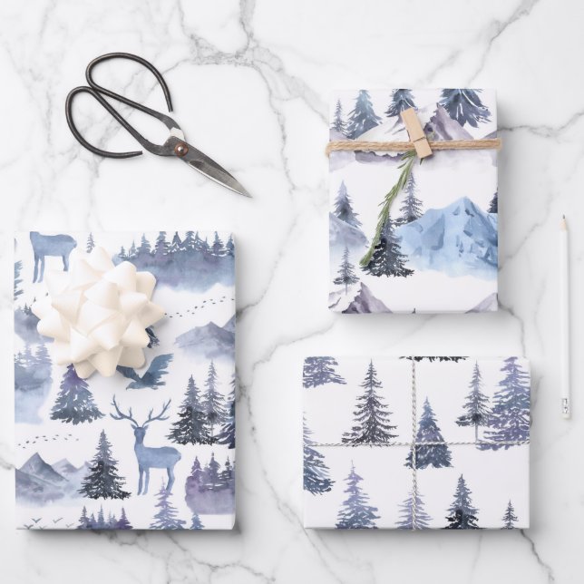 Feuille De Papier Cadeau Rustique Kraft Winter Woodland Spruce Trees (Recto)