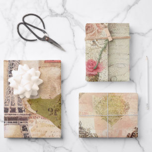 Feuille De Papier Cadeau Rustique Romantique Vintage Paris
