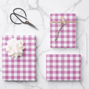 Feuille De Papier Cadeau Rustique rose blanc En vichy À damiers Motif