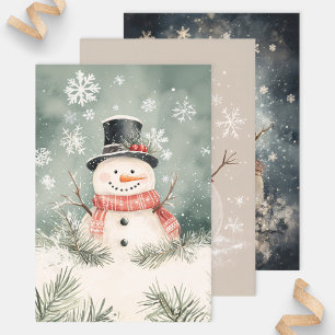 Feuille De Papier Cadeau Rustique Snowman Art Variété Pack Découpage