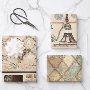 Feuille De Papier Cadeau Rustique Vintage Romantique Paris