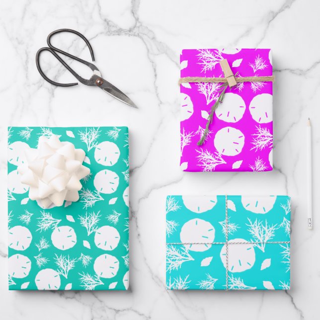 Feuille De Papier Cadeau Sable Dollars Corail de mer Couleurs tropicales (Recto)