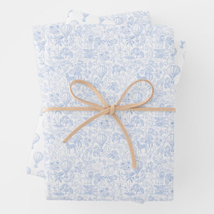 Feuille De Papier Cadeau Safari Animaux Toile De Jouy