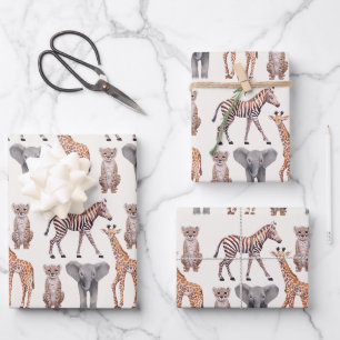 Feuille De Papier Cadeau Safari Baby Animals Motif 