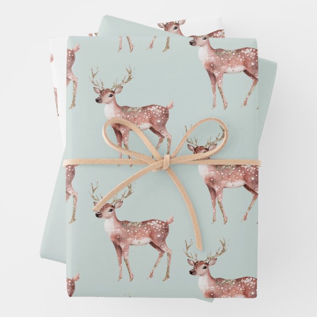 Feuille De Papier Cadeau Sage Green Christmas Deer (En situation)