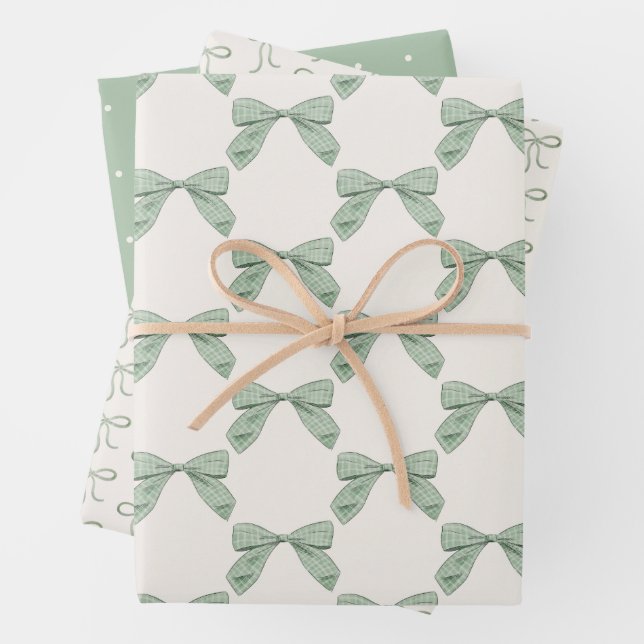 Feuille De Papier Cadeau Sage Green Plaid Bow Élégant Baby shower neutre (En situation)
