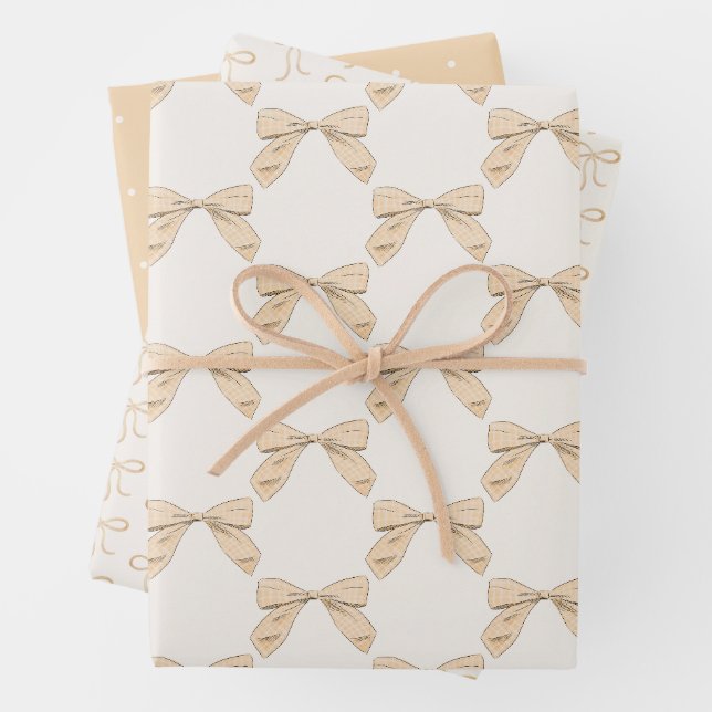 Feuille De Papier Cadeau Sage Peach Plaid Bow Élégant Baby shower neutre (En situation)