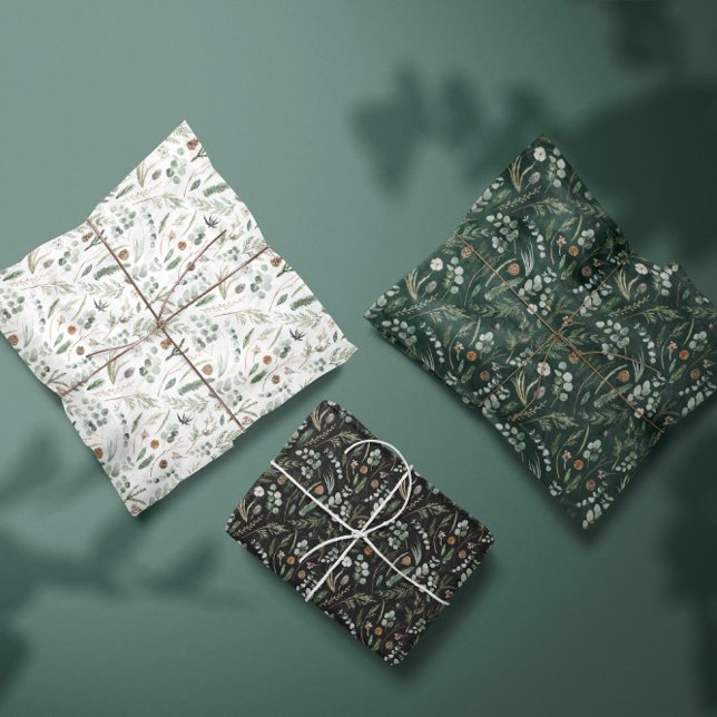 Feuille De Papier Cadeau Sage vert Noël moderne minimum botanique enveloppé (Créateur téléchargé)