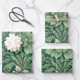 Feuille De Papier Cadeau Sage Vert Vintage motif floral