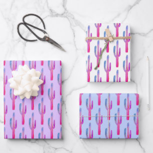 Feuille De Papier Cadeau Saguaro Cactus Désert Plantes violet bleu mou Cade