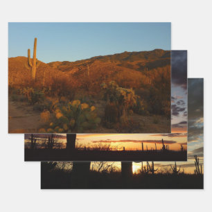 Feuille De Papier Cadeau Saguaro Sunset I Arizona Désert Paysage