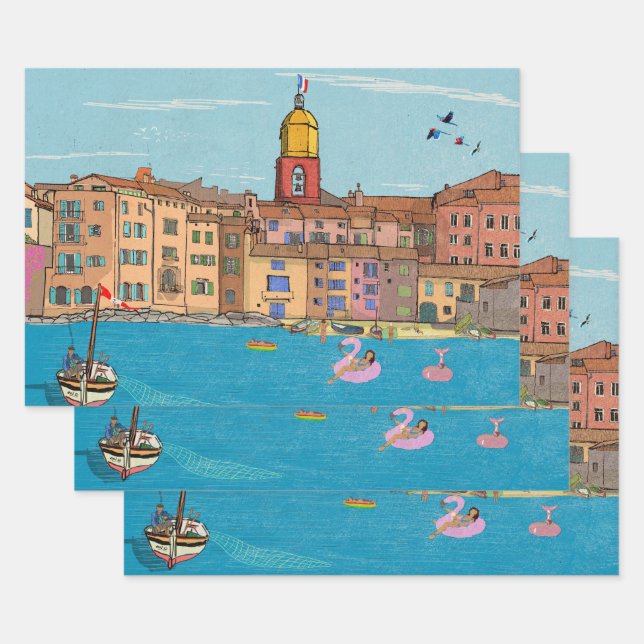Feuille De Papier Cadeau Saint-Tropez Habour View Côte d'Azur France (Lot)