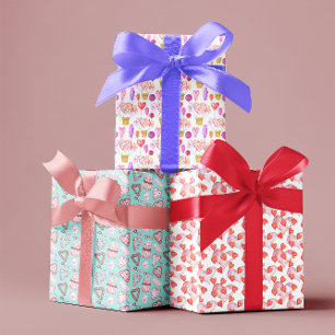 Feuille De Papier Cadeau Saint Valentin Aquarelle Coeurs Cupcakes Balloon