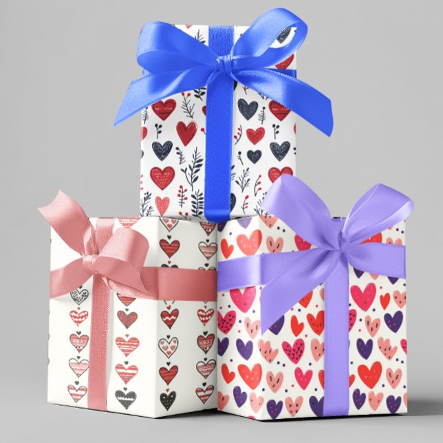 Feuille De Papier Cadeau Saint Valentin Coeurs scandinaves (Créateur téléchargé)