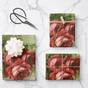 Feuille De Papier Cadeau Saint-Valentin d'amour vintage, roses rouges cramo
