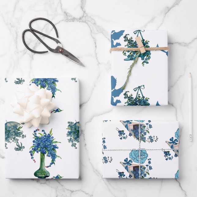Feuille De Papier Cadeau Saint Valentin Romantique Rose Cupid Blue Flower A (Recto)