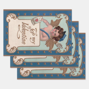 Feuille De Papier Cadeau Saint Valentin vintage, Cherub avec lettres d'amou