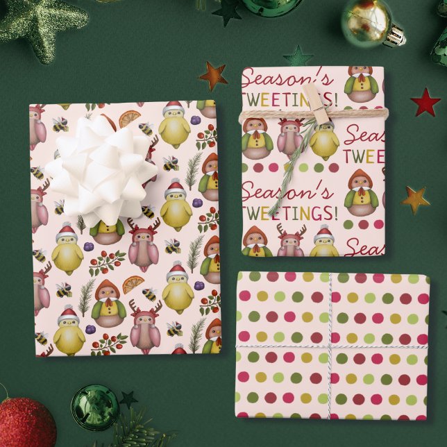 Feuille De Papier Cadeau Saisons Tweet Mignonne Oiseau Motif de Noël (Créateur téléchargé)