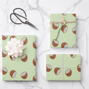 Feuille De Papier Cadeau Salles de noix de coco motif sur vert