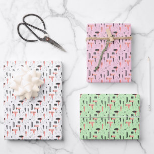 Feuille De Papier Cadeau Salon de coiffure Coiffeur Séchoir Peignes Rose
