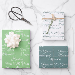 Feuille De Papier Cadeau Saluez à 20 ans Sage Green Bonne retraite