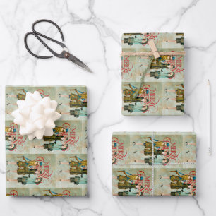 Feuille De Papier Cadeau Salutation de Noël des femmes des années 30 vintag